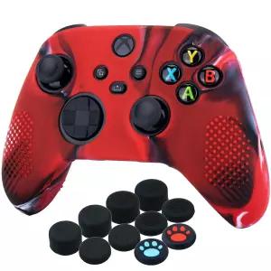 Xbox Series X/S 컨트롤러용 YoRHa 실리콘 커버 스킨 케이스 x 1(카모플라주 레드) 엄지 그립 포함 10