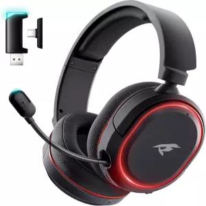 무선 게이밍 헤드셋 7.1 서라운드 사운드 2.4GHz USB 헤드폰 블루투스 5.4 100시간 노이즈 캔슬링 마이크