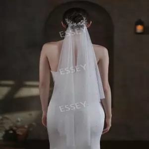 면사포 진주 웨딩 베일 플라워 장식 숏 화이트 셀프 머리빗
