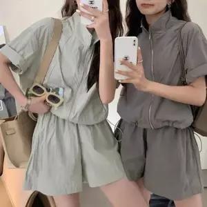 셀럽하우스 여성 여름 트레이닝 세트 반팔 집업 반바지 상하의 운동복 아노락
