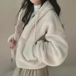 셀럽하우스 후드집업 후리스 인조양털 겨울아우터 뽀글이 플리스 여자 2color