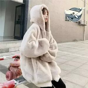부드러운 오버핏 겨울 후드 포근한 실내외 패딩 오버핏 페이크 밍크퍼 후드 집업 DHH