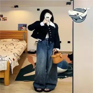 편안한 와이드핏 블랙데님 팬츠 유니크한 스타일 블랙데님 여자청바지 여자통청바지