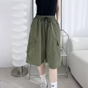 캐주얼 핀턱 주름 여성 카고 밴딩 오버핏 반바지 팬츠 여자반바지 여자카고팬츠