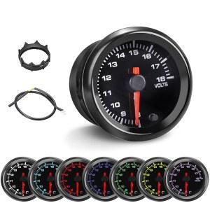 7색 전압계 게이지, 8-18볼트 전압 범위 게이지 키트 2-1/16인치 52mm LED 백라이트 - 블랙 다이얼 클리어 렌즈 자동차 또는 트럭 배터리 모니터링 및 표시