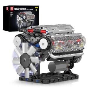 몰드 킹 10088 V8 엔진 모델 키트 - 작동하는 나만의 미니 엔진을 만들기 위한 535개 DIY STEM 기계 공학 건설 세트 취미용 빌딩 블록 키트