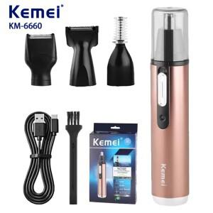 Kemei 6660 4in1 충전식 마이크로 코털 트리머 남성용 수염 정리 눈썹 제모 귀 면도기 컷 클리너