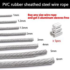 강철 와이어 로프 투명 컬러 PVC 플라스틱 코팅 1.0-6mm 304 스테인리스 케이블 빨랫줄용 5M/10M/20M/50M/1