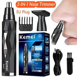 Kemei 2in1 충전식 코 헤어 트리머 수염 귀 클리너 제모 기계 용 눈썹