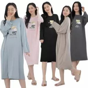 [라일리여성언더웨어] Rly 여성 원피스 잠옷 곰 사방 스판 롱원피스 오버핏 50691901)