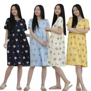 [라일리여성언더웨어] Rly 여성 피치 반팔 원피스 잠옷 빅사이즈 곰돌이 캔