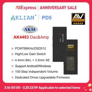 앤디 5성 AkLIAM PD5 AK4493SEQ USB Dac 휴대용 및 앰프 4.4mm 밸런스드 헤드폰 PCM768KHz DSD512