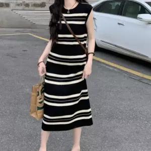 [라일리여성의류] Rly 여성 H라인 여름 민소매 스트라이프 나시 롱 원