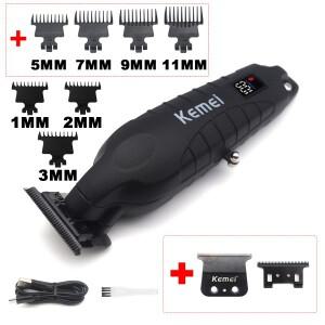 Kemei KM-2293 DLC T-블레이드 전문 마무리 기계, 갭 클리퍼, USB LED 디스플레이, 풀 메탈 헤어 트리머