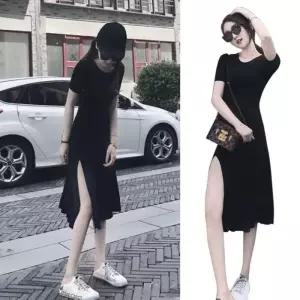 [라일리여성의류] Rly 여름원피스 여름 원피스 옆트임 원마일 블랙원피스