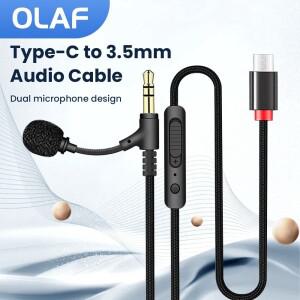 헤드폰용 듀얼 마이크 C 타입에서 3.5mm 오디오 케이블, 자동차 Aux 장치, 잭 AUX 어댑터