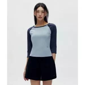 [백화점상품] 1993STUDIO 스튜디오 W 라글란 배색 7부 티셔츠_라이트블루