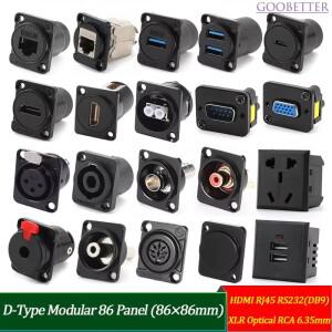 86 AV 패널 D형 모듈러 커넥터 HDMI/RJ45/RS232/DB9/XLR/광케이블/RCA/6.35mm 프로 설치용 ARJ45 CAT6 USB3