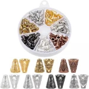 PH PandaHall 105pcs 콘 비드 캡 앤티크 스페이서 7가지 색상 빈티지 티베트 스타일 합금 태슬 엔드 귀걸이