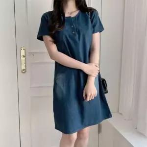 [라일리여성의류] Rly 데일리데님 여성 데님 미니 반팔 데일리룩 원피스