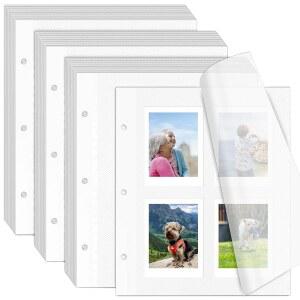 VOKOY 60매 / 120페이지 사진 앨범 페이지 3링 바인더, 셀프 접착 스크랩북 앨범 리필 페이지 교체 사진 앨범 시트 2x3 4x6 5x7 8x10 사진 또는 카드, 11 x 9 인치