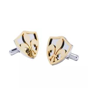 3D 컷 Fleur-de-Lis 커프스 단추, 골드 악센트가 있는 스테인리스 스틸 (커프링크 박스 포함), 스틸,