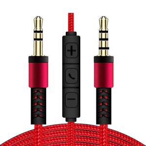 오디오 케이블 3.5mm-잭 스피커 라인 Aux 수-수 마이크 포함, 헤드폰 자동차 볼륨 조절, 1.2m