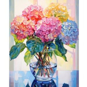 Ausanrl Hydrangea 다이아몬드 페인팅 키트 꽃 다이아몬드 아트 키트, 5D 다이아몬드 페인팅 꽃, DIY 풀 드릴 다이아몬드 페인팅 꽃 보석 아트 및 공예품 12x16인치