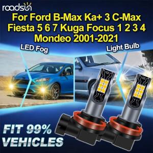 로드선 H8 H11 포드 B-Max Ka 3 Fiesta 5 6 7 Focus 2 4 Mondeo 2001-2021 3000K 캔버스 차량용 LED 안개등