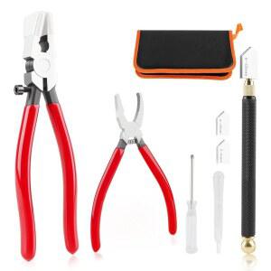 JOOXIP 유리 커터 키트, 업그레이드 유리 러닝 브레이킹 플라이어, 2-20MM 유리 커터, 스테인드글라스, 타일, 모자이크, 융합, 절단 및 파손을 위한 고강도 유리 절단 도구