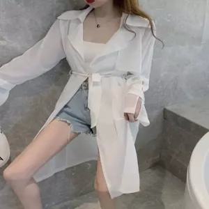 여성용 얇은코트 루즈핏 쉬폰 비치는코트 긴팔 여름코트 자외선차단