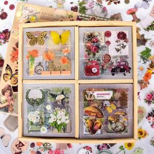 510PCS 식물 꽃 스크랩북 스티커 키트 빈티지 꽃 버터플라이 버섯 가을 단풍잎 투명 방수 스티커 세트 스크랩북 용품 에스테틱 정크 저널크래프트