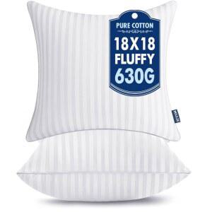 MIULEE 18x18 베개 삽입물, 단단하고 푹신한 장식용 사각형 던지기 소파 침대용 베개, 다운 얼터너티브, 100% 면 커버 팩 2개 포함