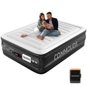 2000mAh 배터리 구동 펌프가 장착된 코무즈 퀸 에어 매트리스, 18인치 높이의 인플레이터 매트리스, 휴대용 블로우업 매트리스, 캠핑용 에어 베드, 가정 및 게스트용 에어 매트리스