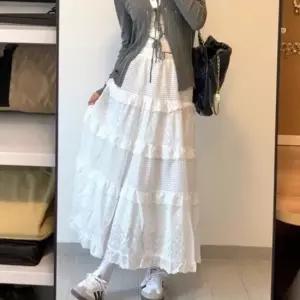 휴가룩 여성 러블리 밴딩 캉캉 자수 레이스 치마 롱스커트