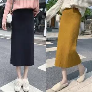 휴가룩 슬림 니트 밴딩 스커트 데일리 코디 H라인 골지