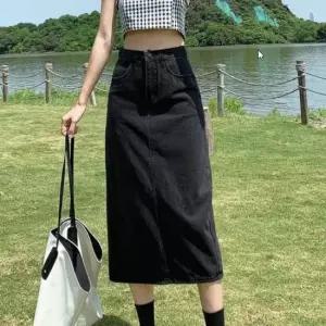 휴가룩 시크 모던 블랙진 사계절 블랙 컬러 데님 롱 스커트