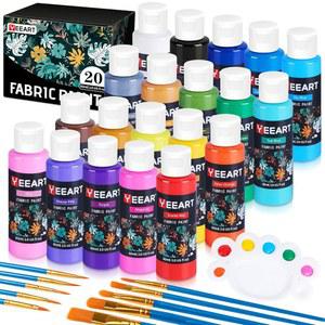 패브릭 페인트, Yeeart 20색 영구 연질 패브릭 페인트 병입용 세트(60ml/2온스), 브러시 10개, 팔레트, 무독성 섬유 페인트 아트 용품, 의류, 캔버스, 티셔츠, 청바지, 가방 및 아트 공예품 포함