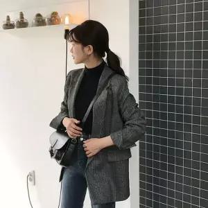 [하프클럽/셀럽하우스]가을 소매 롤업 체크 자켓