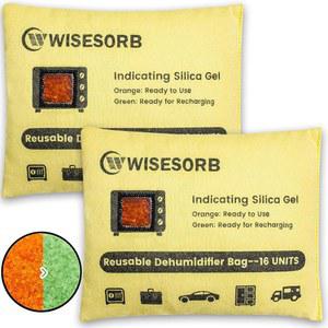 Wisesorb 2팩 500G 재사용 가능한 실리카겔 제습제 봉투, 자동차, 옷장, 차고, 3D 필라멘트, 이모처, 전자레인지 충전식 재사용 건조 봉투를 나타내는 색상