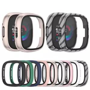 Fitbit Versa 4/Sense 2 용 유리 케이스 풀 커버 HD 강화 스크린 보호대 범프 쉘