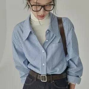 스트라이프 캐주얼 여성셔츠 오버핏 긴팔 남방여자 이쁜남방 커플 커플룩 봄가을 남자