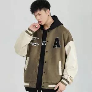 남성 캐주얼 레터링 바시티자켓 카키 야구점퍼 과잠