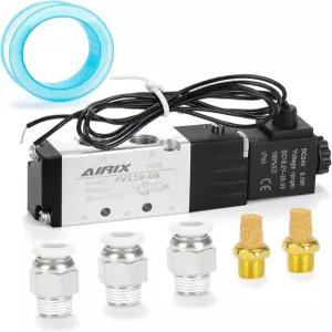 AIRIX 4V110-06 공압 솔레노이드 밸브 DC24V 2 위치 5웨이 1/8인치 NPT 파일럿 작동 단일 코일 고속 응답