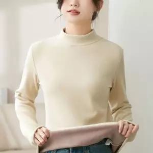 따뜻한 기모안감 하프텍 반목 편한 무지 이너 티셔츠여성 목티 스러운룩 간절기 가디건 겨울폴라 부드러운