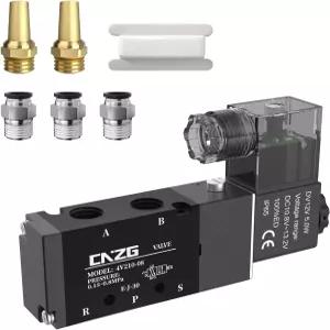 CNZG PNEU 4V210-08 DC 12V 공압 공기 솔레노이드 밸브 1/4 NPT 파일럿 작동 단일 코일 전기 2 위치 5방향