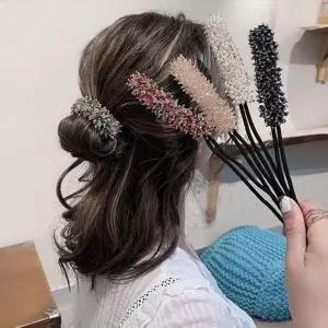 큐빅 아무 와이어 올림머리끈 핑크 똥머리 헤어핀