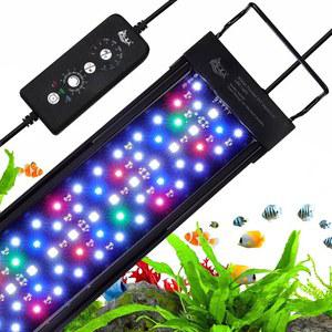 AQQA LED 수족관 조명 24/7 모드 IP68 방수 확장 브래킷 어항 조명 DIY 모드 풀 스펙트럼 수족관 식물 조명 조절 가능한 타이머/밝기 기억 기능 18-24인치 어항용