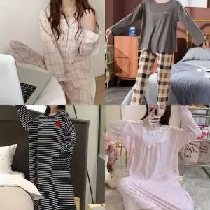 여자 이 봄 가을 긴팔 카라 잠옷 상하의 세 세트 공주