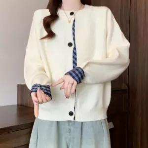 일체형 셔츠 가디건 레이어드st 페이크 라운드넥 단추 스타일리쉬 긴팔 라운드 데일리 여성 간절기 캐주얼